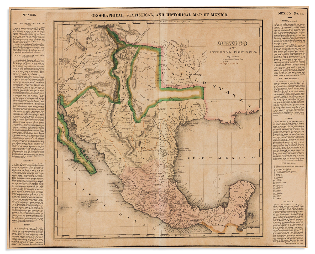 CAREY, HENRY CHARLES; and LEA, ISAAC. Geographical, Statistical, and Historical Map of Mexico.